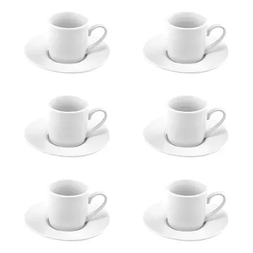 Jogo Xícaras Café Brancas Com Pires 12 Peças Porcelana 90ml