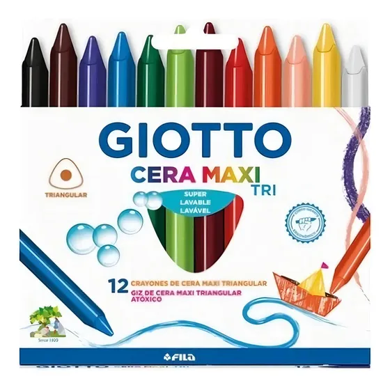 Crayones De Cera Giotto Maxi X 12 Colores 11.5 Mm Triangular