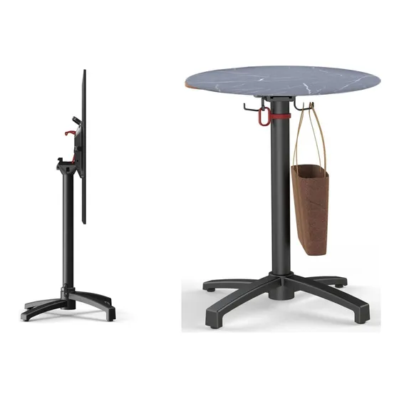 Mesa Redonda Plegable 60 Cm Diámetro Bar Restaurante Jardín Negro Marmol
