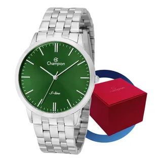 Relógio Masculino Champion Prata Aço Slim Verde Original Relógio Masculino Champion Prata Aço Slim Verde Original