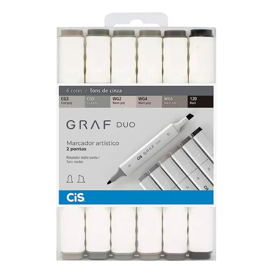 Marcador Cis Graf Duo C/6und Tons De Cinza