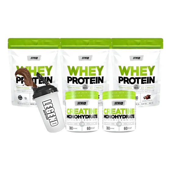Combo Star Nutrition Whey Protein X3 + Creatina 300gr X2 + Shaker Legend Sabor Chocolate