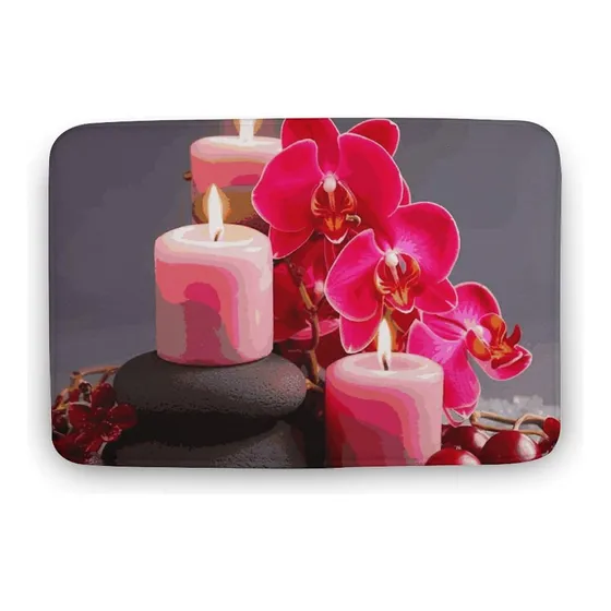Tapete Baño Vela Roja Piedra Orquidea Super Absorbente Para