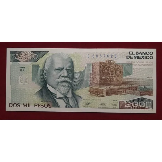 Billlete 2000 Pesos Mexico 1989 Pick 86 Justo Sierra