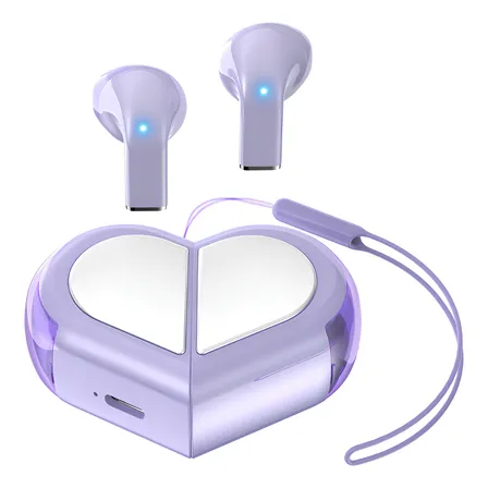 Bmani K520 Audifonos Bluetooth De Corazón In Ear Mini Y Portátil Sonido Hd Cancelación Ruido Micrófono Manos Libres Para Gym Viaje, Color Violeta Romántico, Regalo Para Mujer