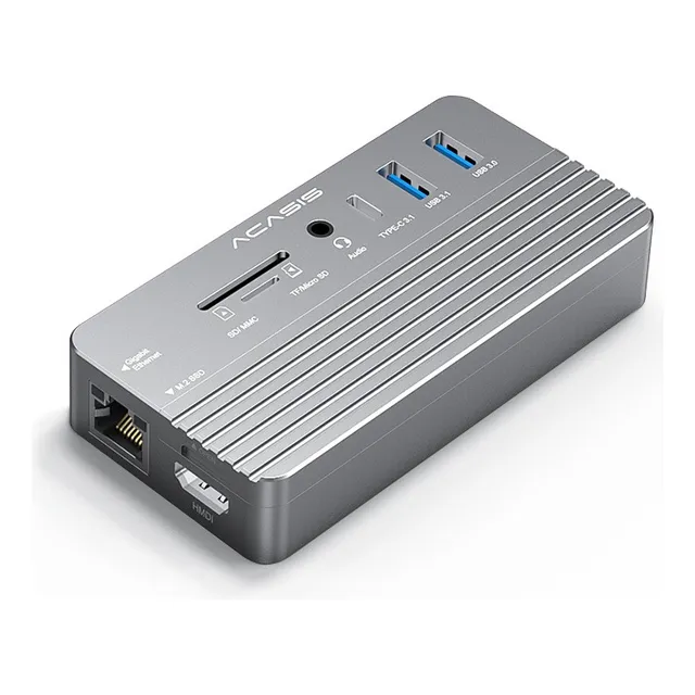 10 En 1 Adaptador Usb Hub+carcasa Ssd M.2 Nvme, Pd100w,hdmi Color Plateado