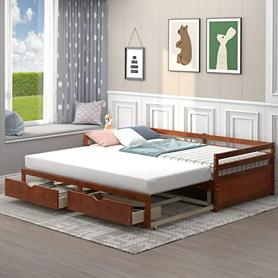 Sofá Cama Extensible Con Trundle Y Cajones De Almacenamiento