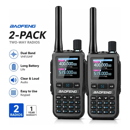 Mini Radio Bidireccional Baofeng Uv 5r, Doble Banda, Vhf, Uhf, Paquete 2 Gris Vhf/uhf