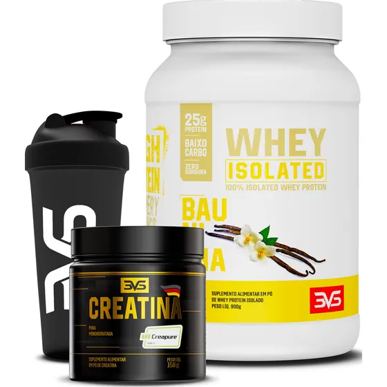 100% Whey Protein Isolada 900g Sabor: Baunilha + Creatina Creapure® 100% Pura 150g + Coqueteleira 3vs Nutrition