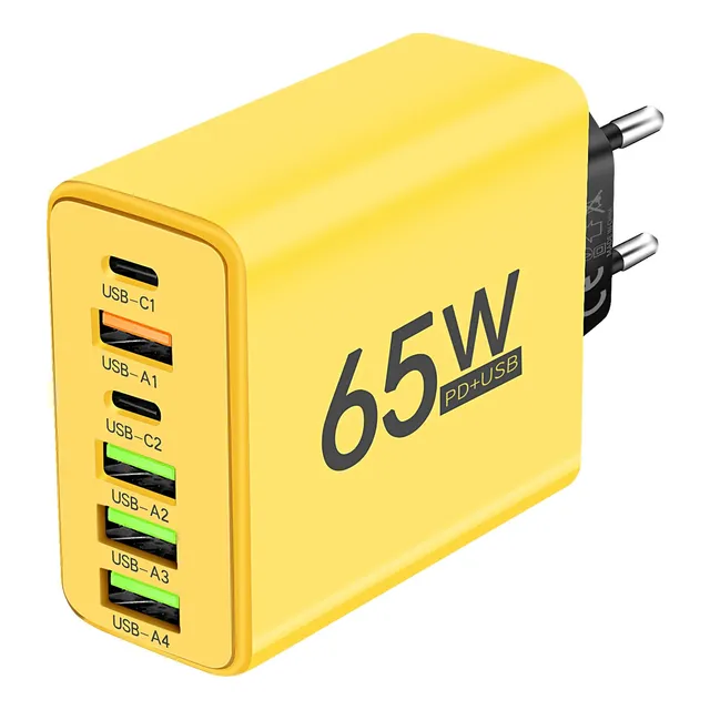 Cargador 6 Puertos Doble Usb C Pd Carga Rapida 3.0 65w