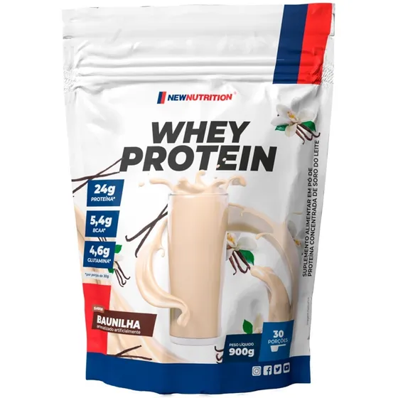 Suplemento em Pó NewNutrition Whey Protein Concentrado Proteína Soro do Leite Sabor Baunilha em Sachê de 900g Puro