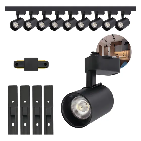 Kit Trilho Eletrificado 4m Preto + 10 Spots Led 10w Luz Frio