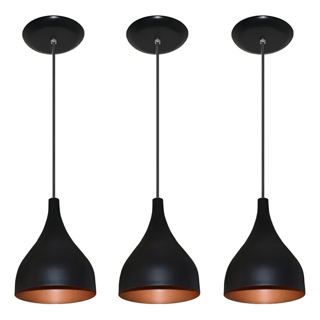 Luminária Gota Kit 3 Pendentes De Teto Imediato Cor Preto Luminária Gota Kit 3 Pendentes De Teto Imediato Cor Preto