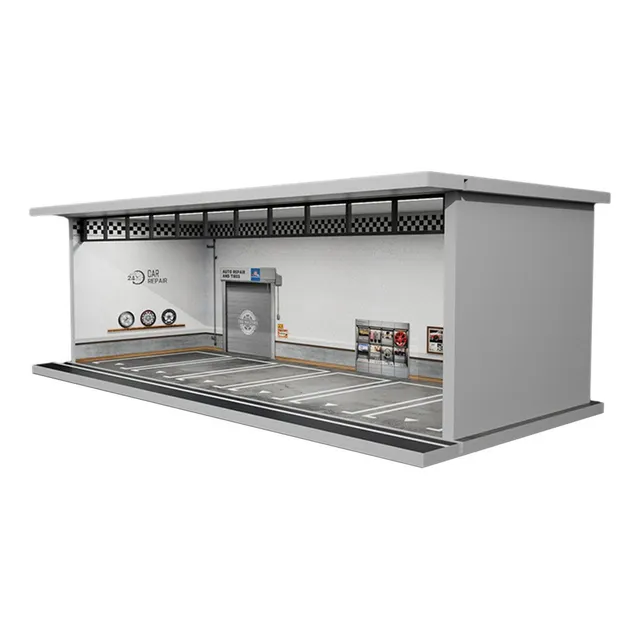 Lzl 1/64 Modelo De Vehículo Vitrina Con Tienda De Reparacion