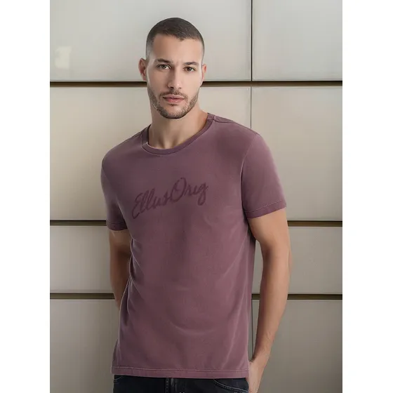 Camiseta Ellus Masculina Cotton Washed Origin. Script Bordô