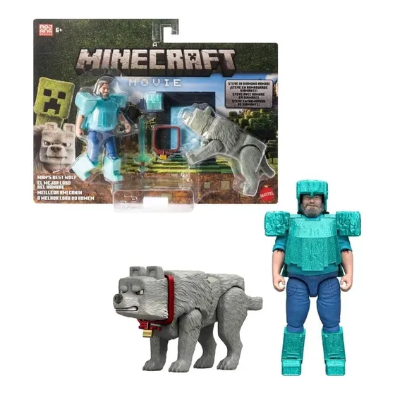 Minecraft La Pelicula Set 2 Figuras Steve & Dennis Lobo