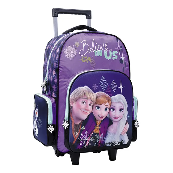 Mochila Frozen Relieve Con Carro 18 Pulgadas Wabro 57817 Color Violeta 57817 Diseño de la tela Estampada