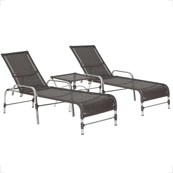 Trama Original 2 cadeiras espreguiçadeiras e mesa confortável para piscina cor tabaco