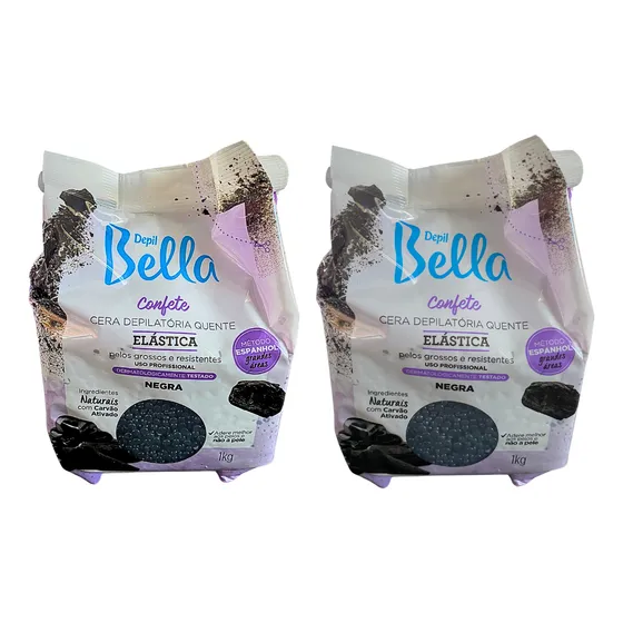 Kit Cera Confete Elástica Negra Depil Bella 1kg Cada 2 Un