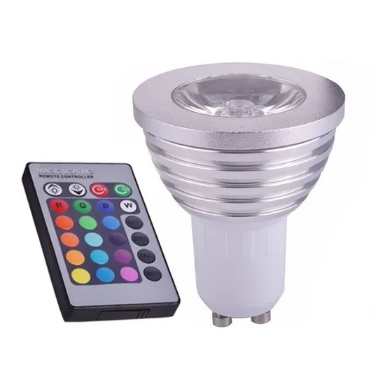 Lámpara Gu10 Led Rgb Dicroica Dimmer C/ Control Remoto 3w