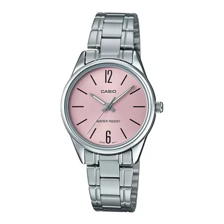 Reloj Casio Mujer Modelo Ltp-v005d-4budf /relojería Violeta Color De La Correa Plateado