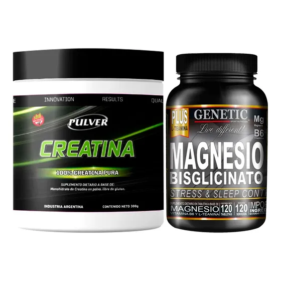 60 Días Creatina Pura Magnesio Bisglicinato Teanina Genetic