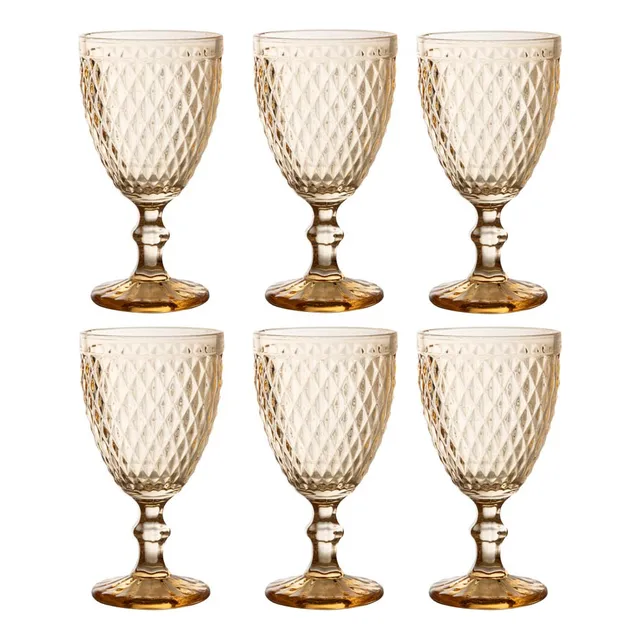 Juego 6 Copas Cristal Color Labrado Vino Agua 330 Ml Color Ambar