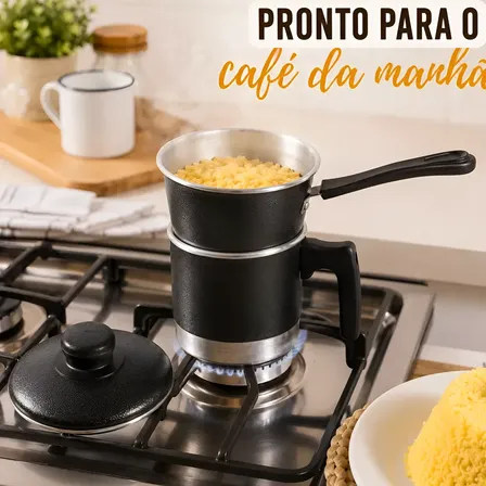 Panela Cuzcuz Cuscuzeira Individual Kit 2 Em 1 Alumínio Mini Preto