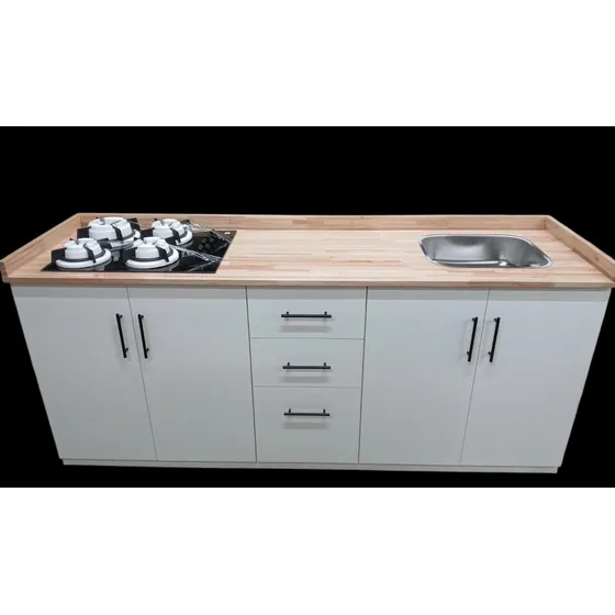Bajo Mesada En Mdf Melaminico  Con Mesada En Madera Finger