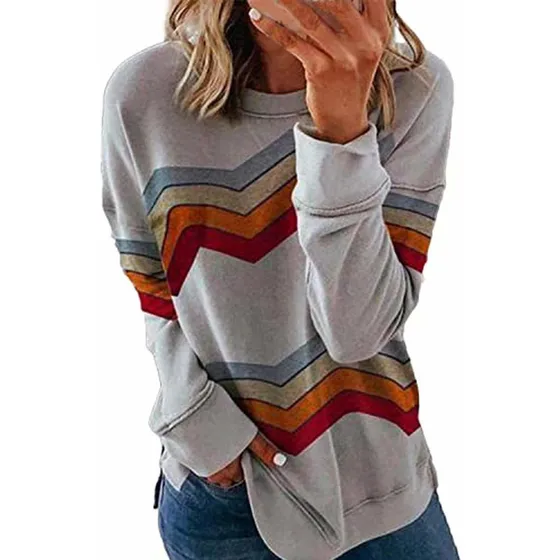 Camiseta Manga Larga Cuello Redondo Para Mujer Diseño Raya