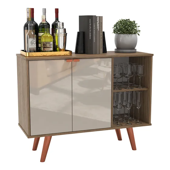 Buffet Aparador Madeirado Com Off White, 2 Portas + 2 Prateleiras - Ideal Para Cozinha, Café Ou Sala Estilo Industrial