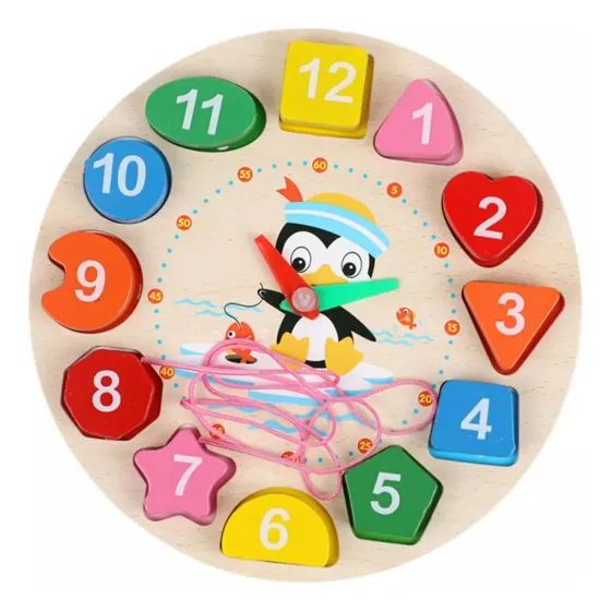 Reloj Educativo De Madera Para Niños Montessori Figuras Geom