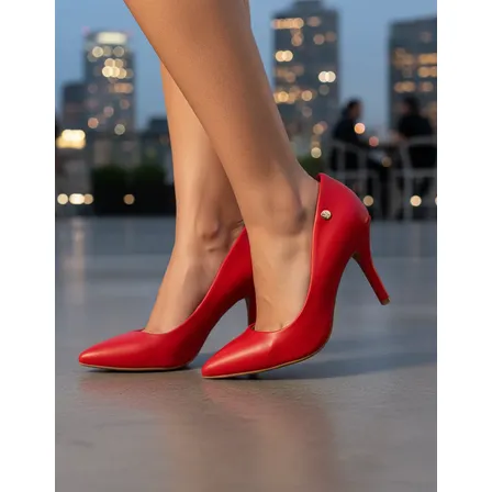 Scarpin Feminino Clássico Verniz Bege Vizzano Vermelho Liso 38 Br