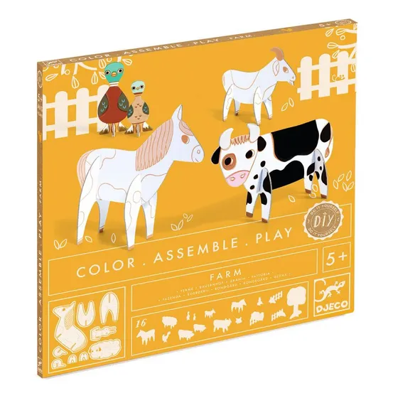 Kit Creativo Animales Granja Djeco Colorear Y Armar +5 Años
