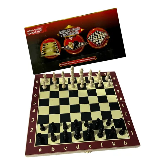 Juego De Ajedrez Damas Y Backgammon 3 En 1 Madera 39 X 39 Cm