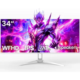Monitor Gaming Crua Cr340au Ips 2k Qhd 2560 X 1080 120 Hz Hdmi Dp Pc 21:9 Instalación En Pared Altavoces Integrados. Compatible Con Amd Freesync, Gama De Color Srgb Al 120 %, Blanco