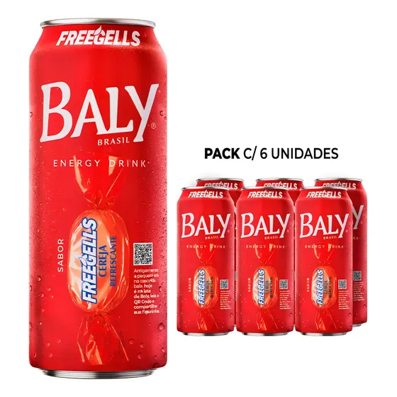 Pack com 6 unidades Energético Baly Energy Drink Cereja Freegells 473ml