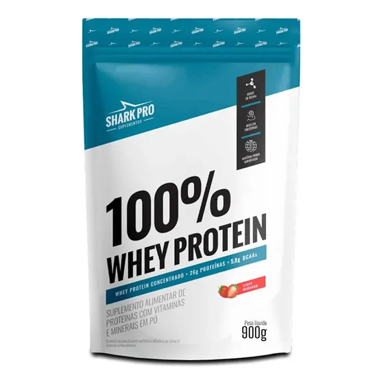 100% Whey Protein Conc Refil 900g Grow Soldiers - Shark Pro Sabor Morango