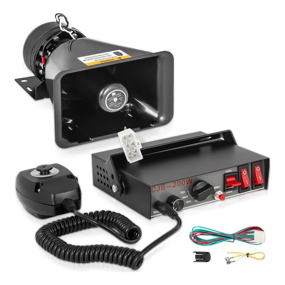 Megafono Cocho Altavoz Sirena Ambulancia Bocina 12 V Vevor Color Negro