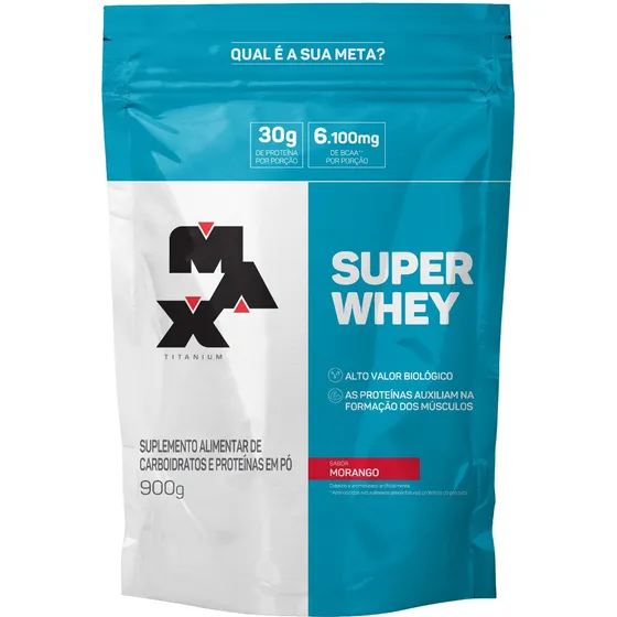 Super Whey Refil 900g Max Titanium Sabor Morango