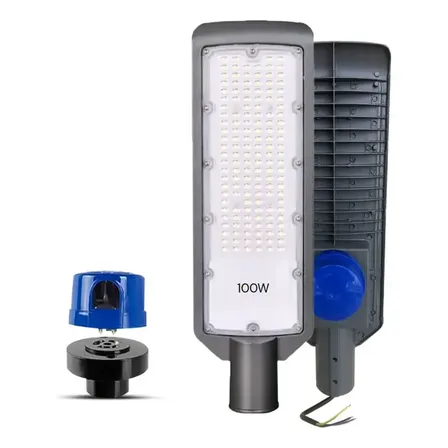 Luminária Poste Público Smd Espada Slim 100w Iluminação Super Led Relê Sensor Fotoelétrico Ip66 Carcaça Cinza Luz Branco Frio 6000k 127/220v