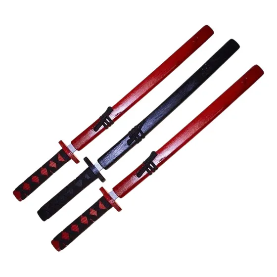 Pack 3 Katana Japonesa Madera Entrenamiento 73cm - Norplat Color Rojo y Negro