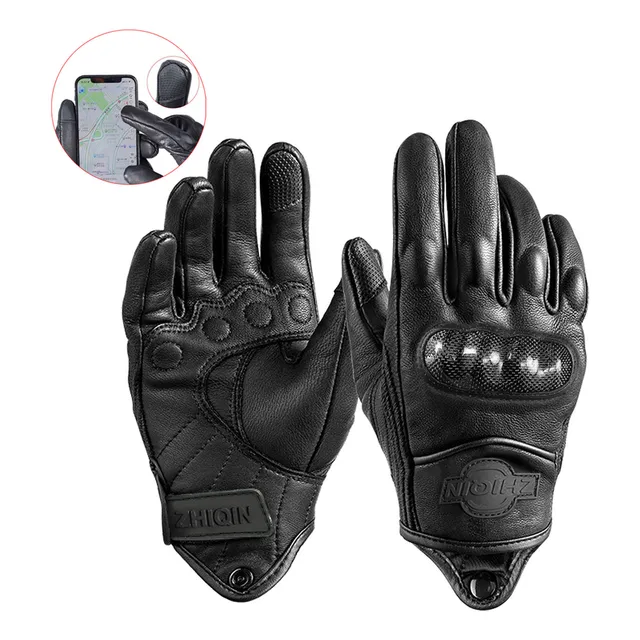 Guantes De Moto 100% Piel De Cabra Fibra De Carbon Carcasa