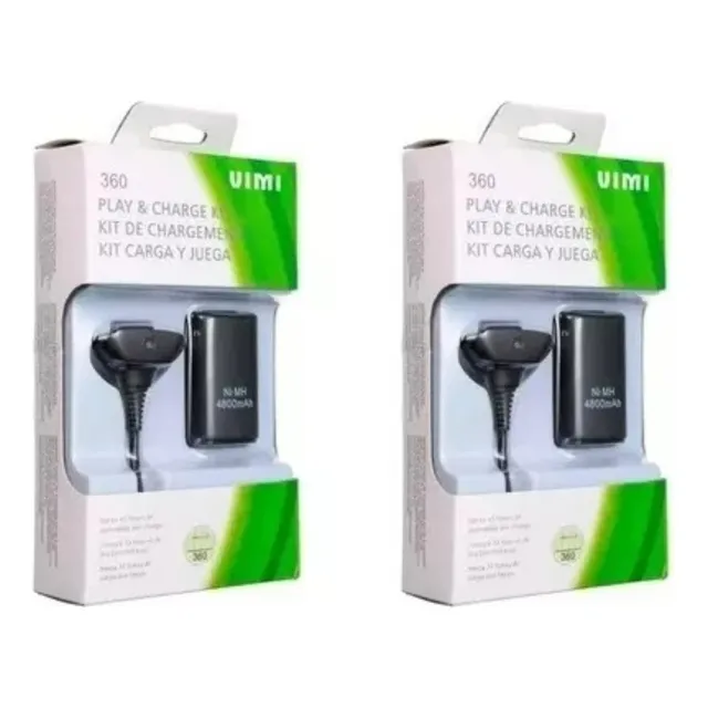 2x Kit Carga Y Juega Para Xbox 360, 4800 Mah Cable Y Batería
