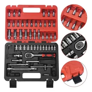 Jogo Soquetes 53 Peças Completo Bits Catraca Kit Ferramentas Prateado