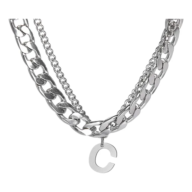 Collar Para Hombre Mujer Con Dije Letras Iniciales De Acero