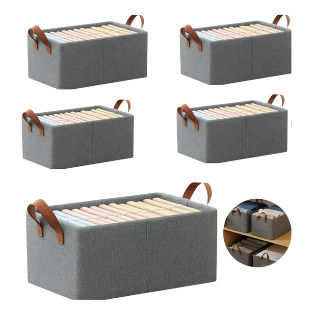 Kit 4 Caixas Organizadora De Guarda Roupa Cesto Dobrável Cinza-escuro Lisa Kit 4 Caixas Organizadora De Guarda Roupa Cesto Dobrável Cinza-escuro Lisa