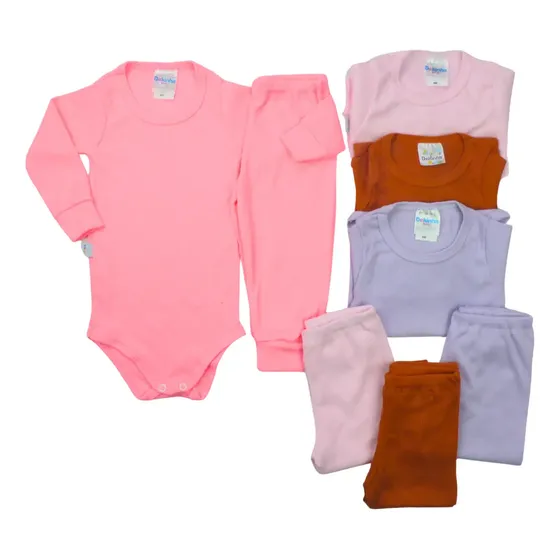 Kit 08 Peças Canelado Bebê Body E Calça Mijão Rn Ao Gg