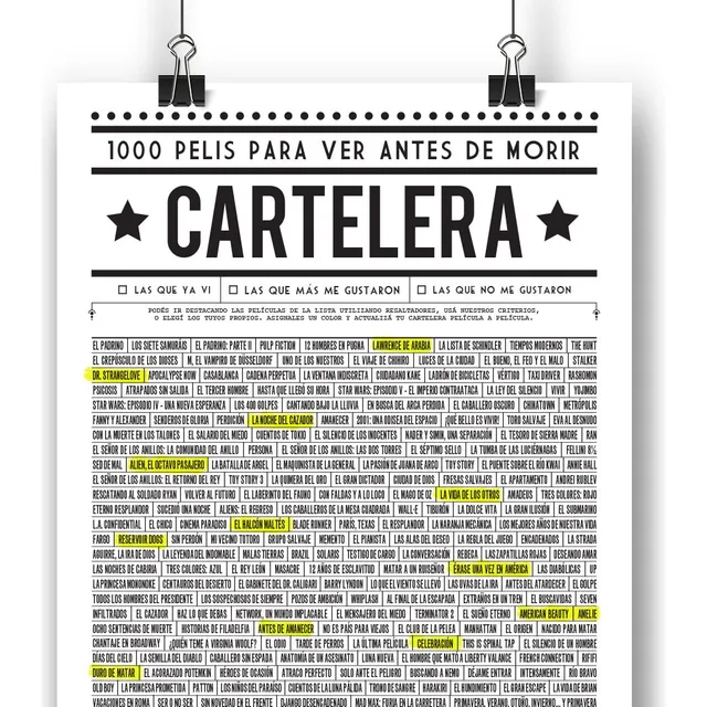Cartelera, Lámina Con 1000 Pelis Para Ver Antes De Morir!