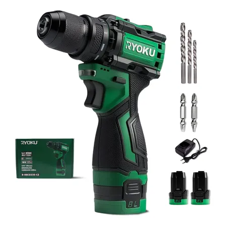 Parafusadeira Furadeira Brushless 2 Baterias 16v Ryoku 10mm Verde Caixa De Papelão 16v 127/220v